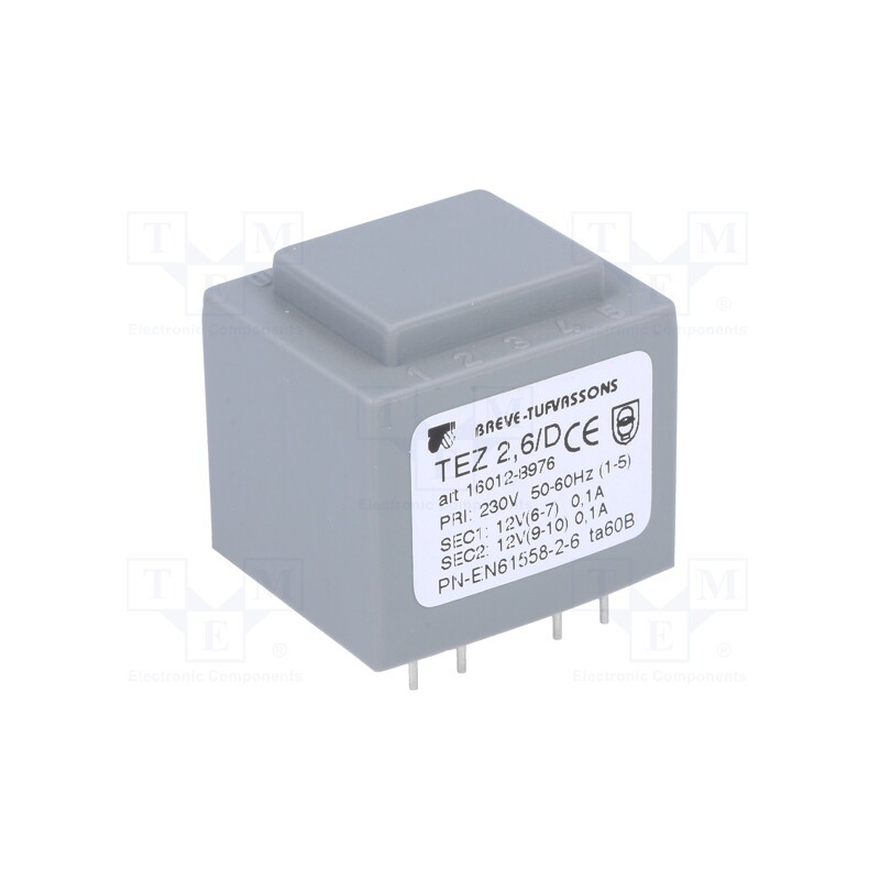 1 pcs x BREVE TUFVASSONS - TEZ2.6/D230/12-12V - Transformer: encapsulated, 2.5VA, 230VAC, 12V, 12V, 104.1mA, PCB
