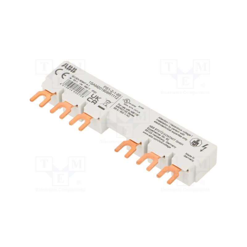 1 pcs x ABB - 1SAM201906R1112 - Busbar, 10mm2, Poles: 3, 690VAC, 250VDC, 6kV, Inom: 65A, fork