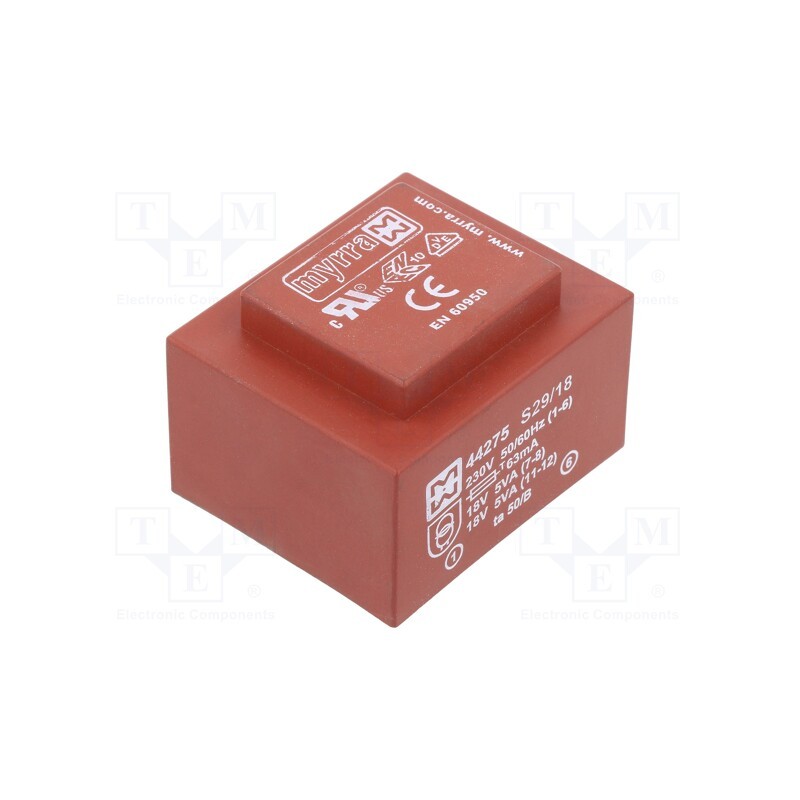 1 pcs x MYRRA - 44275 - Transformer: encapsulated, 10VA, 230VAC, 18V, 18V, 278mA, 278mA, PCB