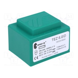 1 pcs x BREVE TUFVASSONS - TEZ6/D230/24-24V - Transformer: encapsulated, 6VA, 230VAC, 24V, 24V, 125mA, 125mA, PCB