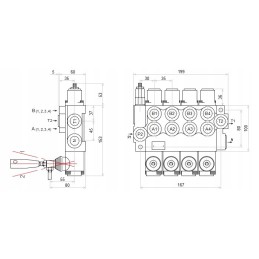 Hydraulic distributor, 4 sections, 40l connections
