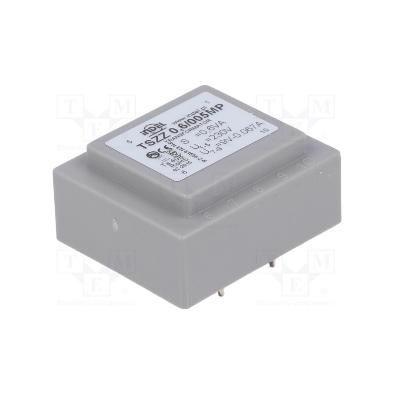 1 pcs x INDEL - TSZZ0.6/005MP - Transformer: encapsulated, 0.6VA, 230VAC, 9V, 66mA, PCB, IP00