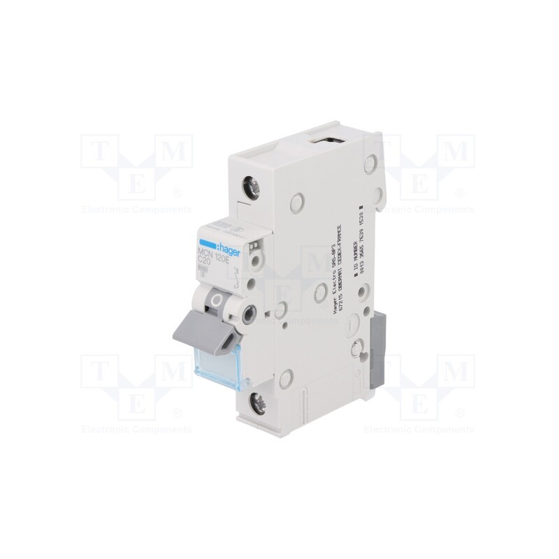 1 pcs x HAGER - MCN120E - Circuit breaker, 230/400VAC, Inom: 20A, Poles: 1, Charact: C, 6kA
