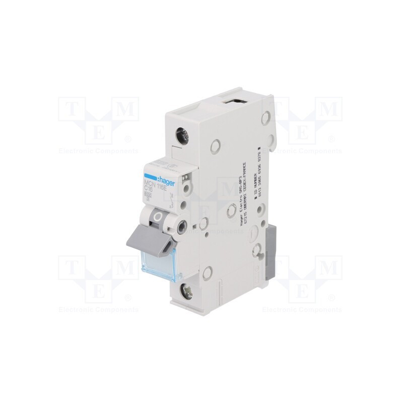 1 pcs x HAGER - MCN116E - Circuit breaker, 230/400VAC, Inom: 16A, Poles: 1, Charact: C, 6kA