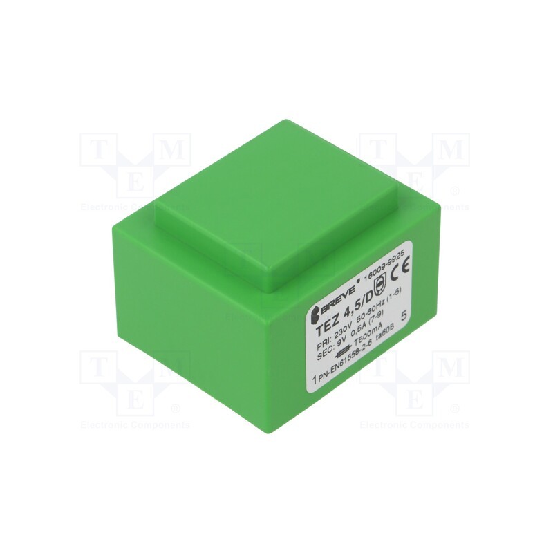 1 pcs x BREVE TUFVASSONS - TEZ4.5/D230/9V - Transformer: encapsulated, 4.5VA, 230VAC, 9V, 500mA, PCB, IP00, TEZ