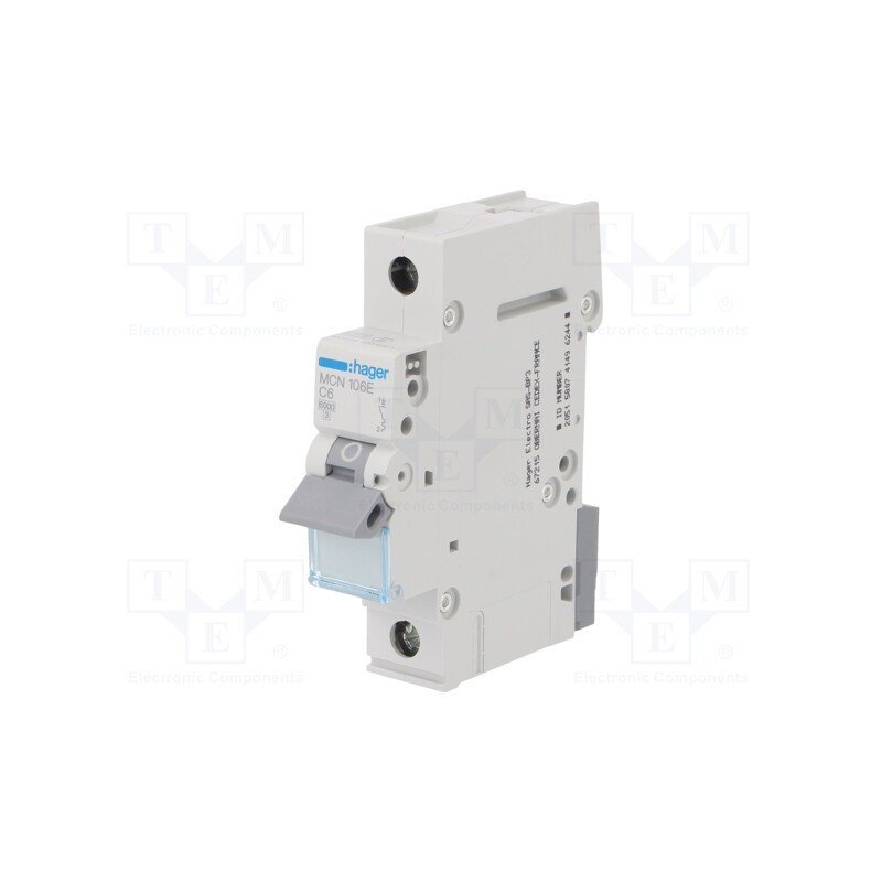 1 pcs x HAGER - MCN106E - Circuit breaker, 230/400VAC, Inom: 6A, Poles: 1, Charact: C, 6kA