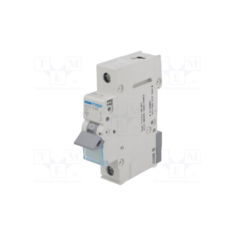 1 pcs x HAGER - MCN104E - Circuit breaker, 230/400VAC, Inom: 4A, Poles: 1, Charact: C, 6kA