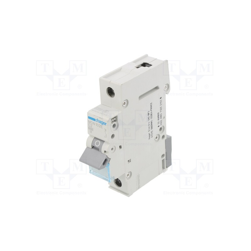 1 pcs x HAGER - MCN102E - Circuit breaker, 230/400VAC, Inom: 2A, Poles: 1, Charact: C, 6kA