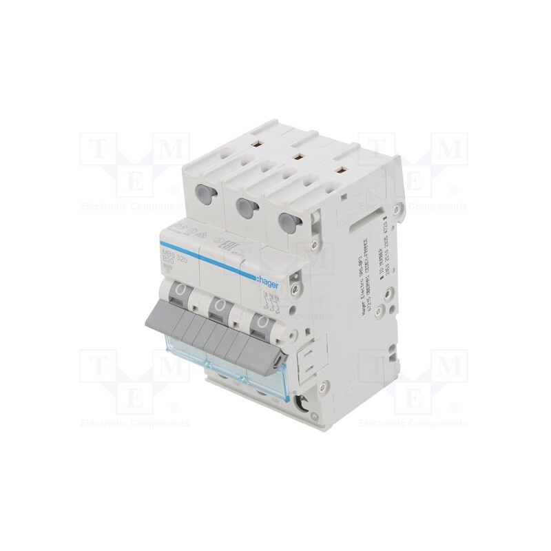 1 pcs x HAGER - MBS320 - Circuit breaker, 230/400VAC, Inom: 20A, Poles: 3, Charact: B, 6kA