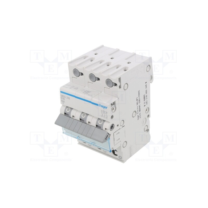 1 pcs x HAGER - MBS316 - Circuit breaker, 230/400VAC, Inom: 16A, Poles: 3, Charact: B, 6kA