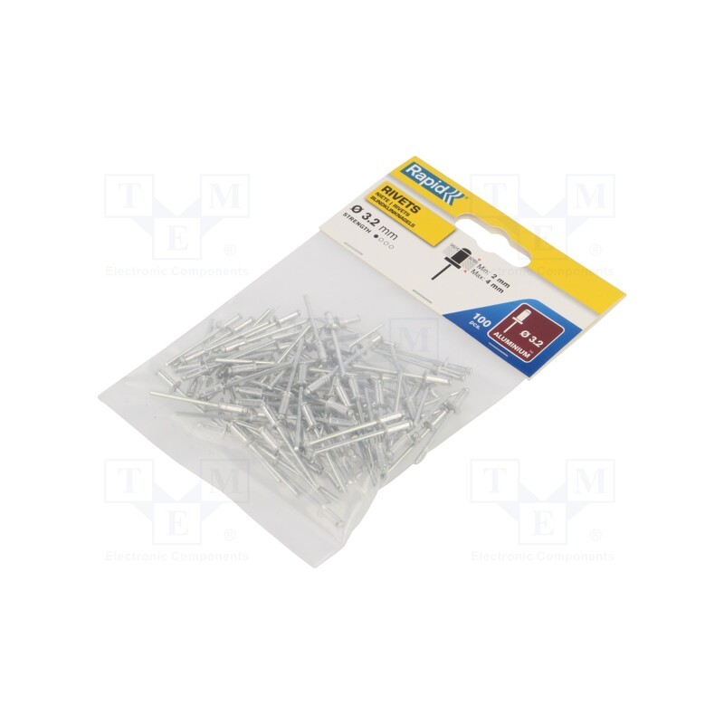 1 pcg x RAPID - 5000377 - Rivet, aluminium, Rivet diam: 3.2mm, L.rivet: 8mm, 100pcs.