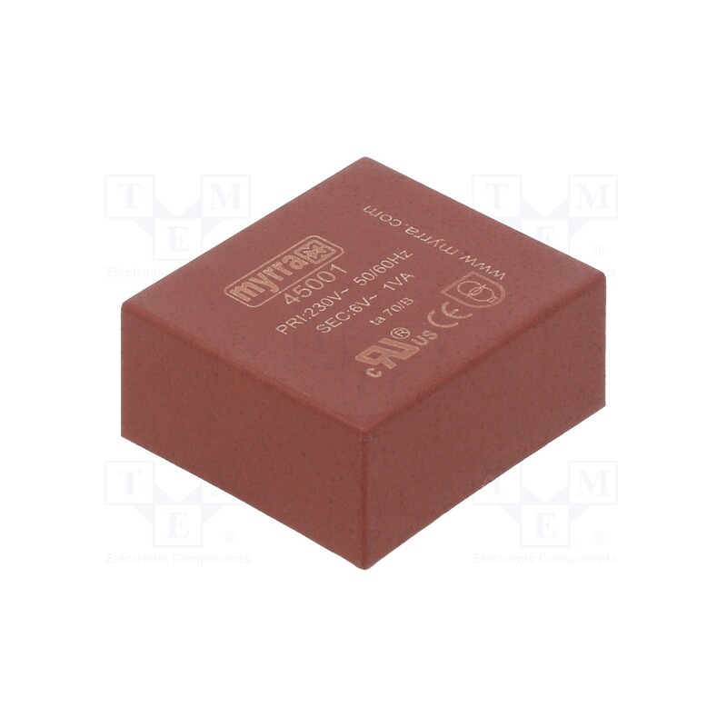 1 pcs x MYRRA - 45001 - Transformer: encapsulated, 1VA, 230VAC, 6V, 167mA, PCB, 34x31x15mm