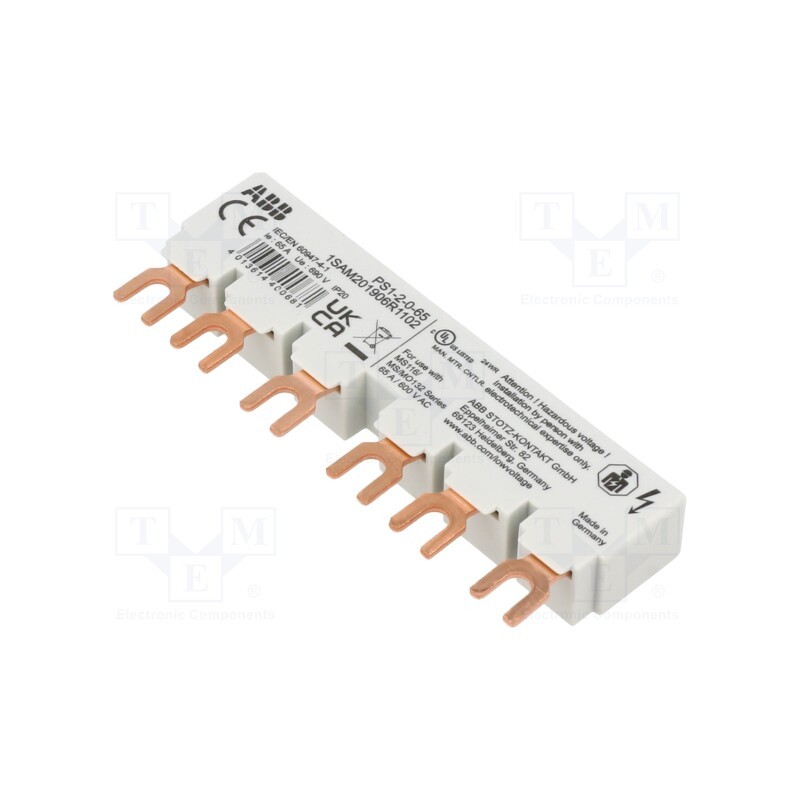 1 pcs x ABB - 1SAM201906R1102 - Busbar, 10mm2, Poles: 3, 690VAC, 250VDC, 6kV, Inom: 65A, fork