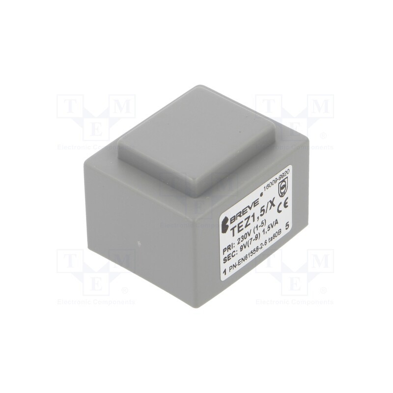 1 pcs x BREVE TUFVASSONS - TEZ1.5/X230/9V - Transformer: encapsulated, 1.5VA, 230VAC, 9V, 167mA, PCB, IP00, TEZ