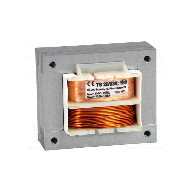 1 pcs x INDEL - TS20/036 - Transformer: mains, 20VA, 230VAC, 12V, 1.65A, screw type, IP00