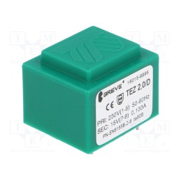 1 pcs x BREVE TUFVASSONS - TEZ2/D230/15V - Transformer: encapsulated, 2VA, 230VAC, 15V, 133.3mA, PCB, IP00