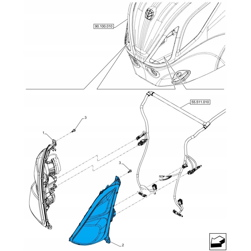 New Holland T7 480256 front right work lamp