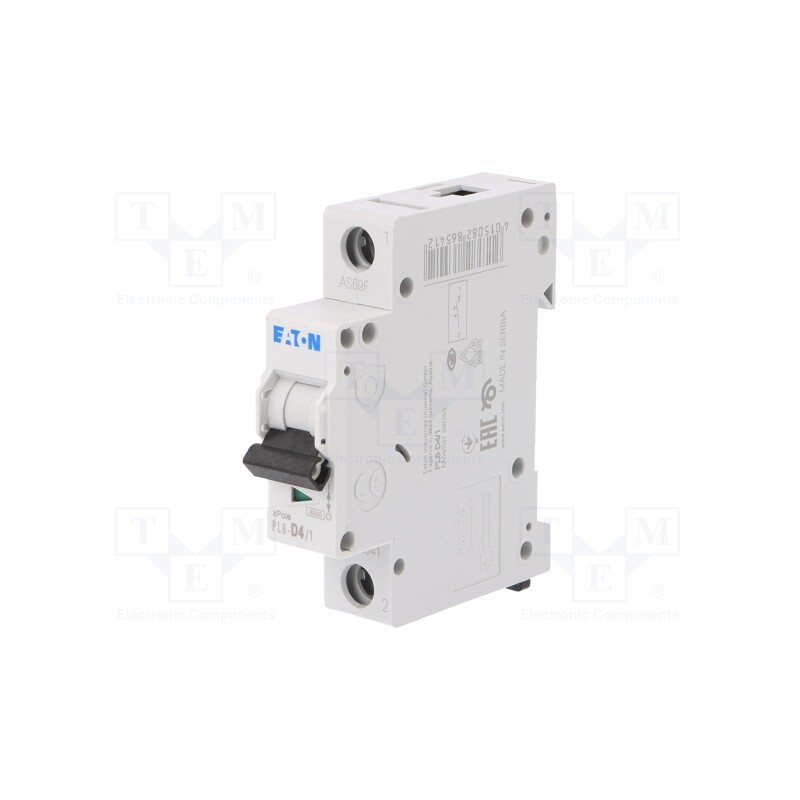 1 pcs x EATON ELECTRIC - PL6-D4/1 - Circuit breaker, 230/400VAC, Inom: 4A, Poles: 1, Charact: D, 6kA