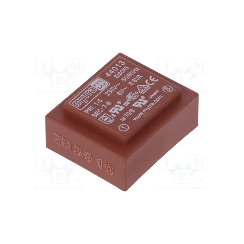 1 pcs x MYRRA - 44013 - Transformer: encapsulated, 0.6VA, 230VAC, 6V, 100mA, PCB