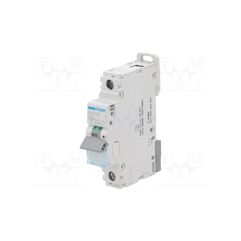 1 pcs x HAGER - NCN132 - Circuit breaker, 230/400VAC, Inom: 32A, Poles: 1, Charact: C, 10kA