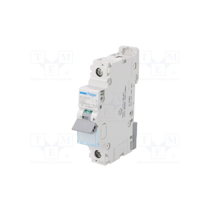 1 pcs x HAGER - NCN120 - Circuit breaker, 230/400VAC, Inom: 20A, Poles: 1, Charact: C, 10kA