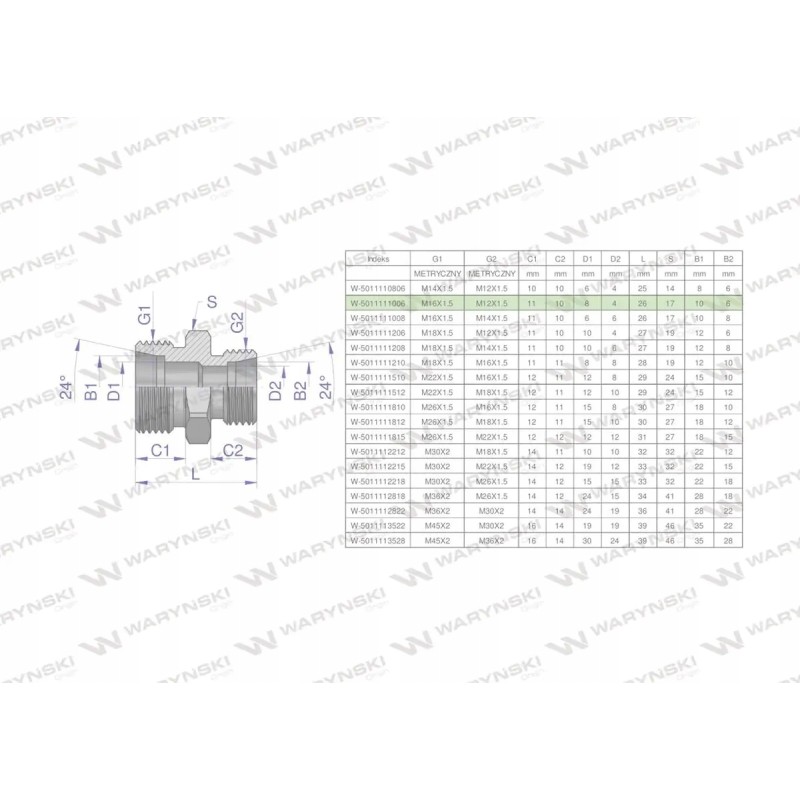 Metric bb m16x1 hydraulic reducing connector