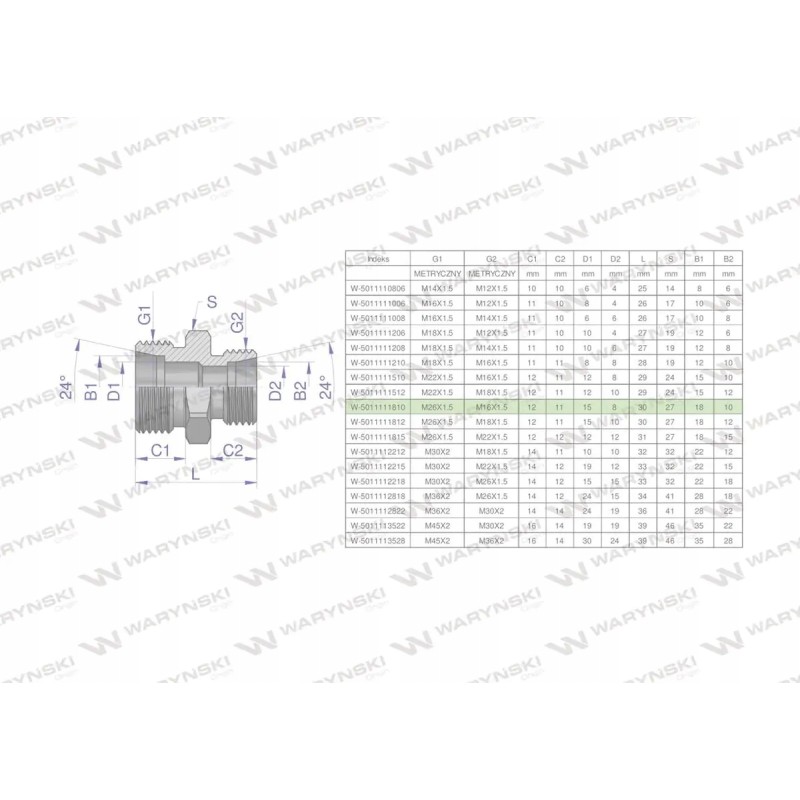 Metric bb m26x1 hydraulic reducing connector
