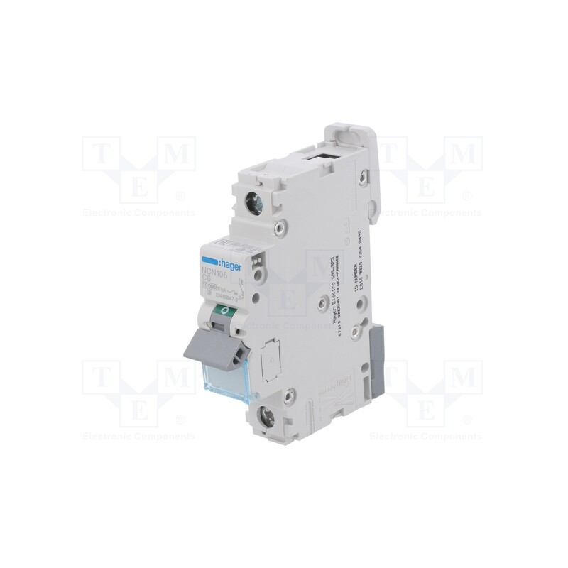 1 pcs x HAGER - NCN106 - Circuit breaker, 230/400VAC, Inom: 6A, Poles: 1, Charact: C, 10kA