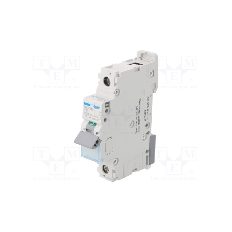1 pcs x HAGER - NBN116 - Circuit breaker, 230/400VAC, Inom: 16A, Poles: 1, Charact: B, 10kA