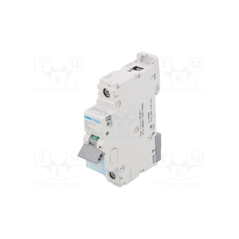 1 pcs x HAGER - NBN106 - Circuit breaker, 230/400VAC, Inom: 6A, Poles: 1, Charact: B, 10kA
