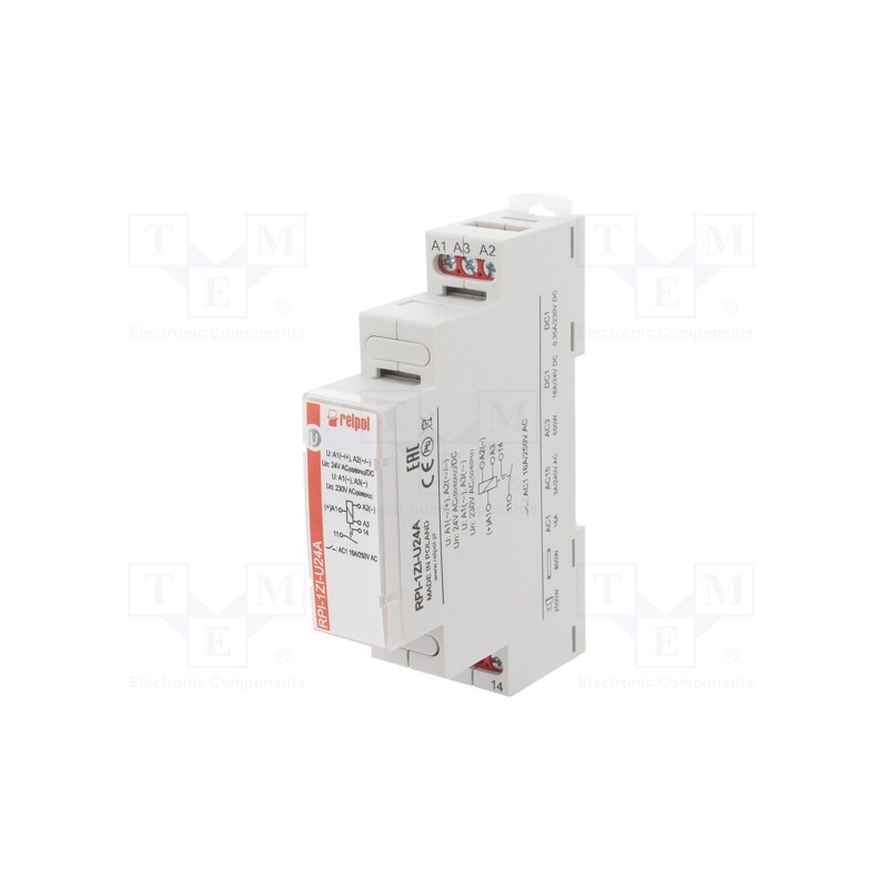 1 pcs x RELPOL - RPI-1ZI-U24A - Relay: installation, monostable, SPST-NO, 16A, Uswitch: max.300VAC