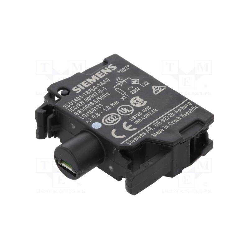 1 pcs x SIEMENS - 3SU1401-1BF60-1AA0 - Illuminating unit, 22mm, 3SU1.5, -25÷70°C, Illumin: LED, front