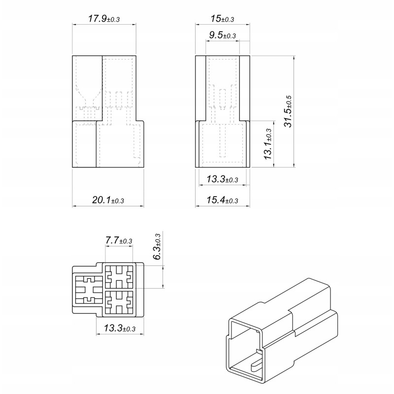 Connector housing 3p t 20 pcs elmo