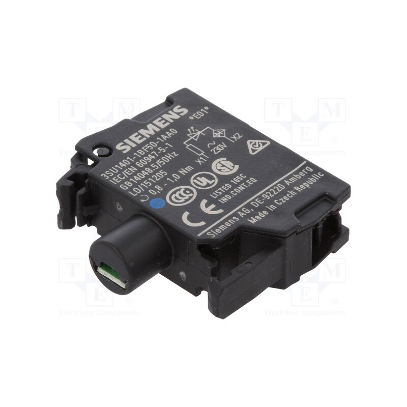 1 pcs x SIEMENS - 3SU1401-1BF50-1AA0 - Illuminating unit, 22mm, 3SU1.5, -25÷70°C, Illumin: LED, front