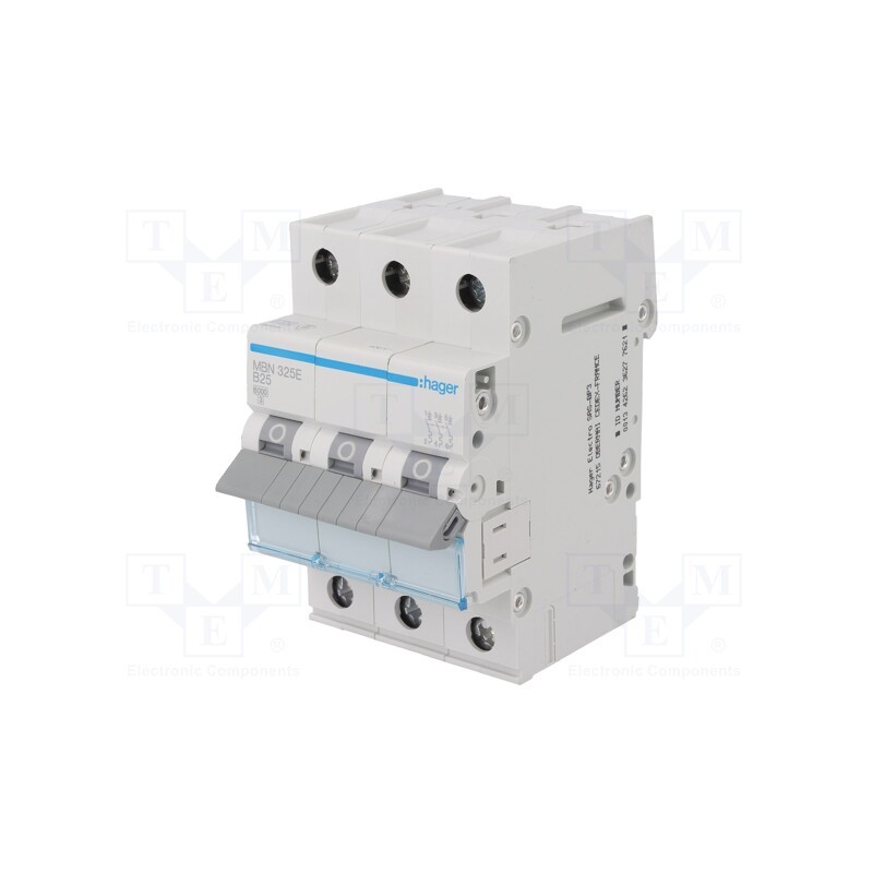 1 pcs x HAGER - MBN325E - Circuit breaker, 230/400VAC, Inom: 25A, Poles: 3, Charact: B, 6kA