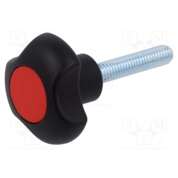 1 pcs x ELESA+GANTER - VTT.32-C-P-M6X30-C6 - Knob, Ø: 32mm, Ext.thread: M6, Int.thread: M6, 30mm, H: 22mm, Cap: red