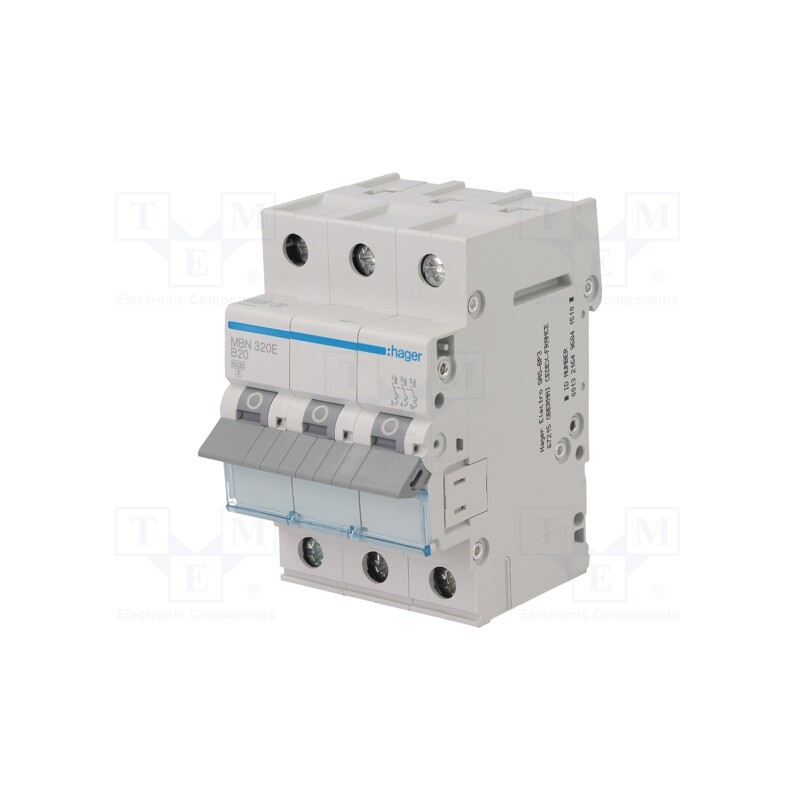 1 pcs x HAGER - MBN320E - Circuit breaker, 230/400VAC, Inom: 20A, Poles: 3, Charact: B, 6kA