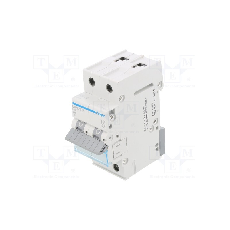 1 pcs x HAGER - MBN210E - Circuit breaker, 230/400VAC, Inom: 10A, Poles: 2, Charact: B, 6kA