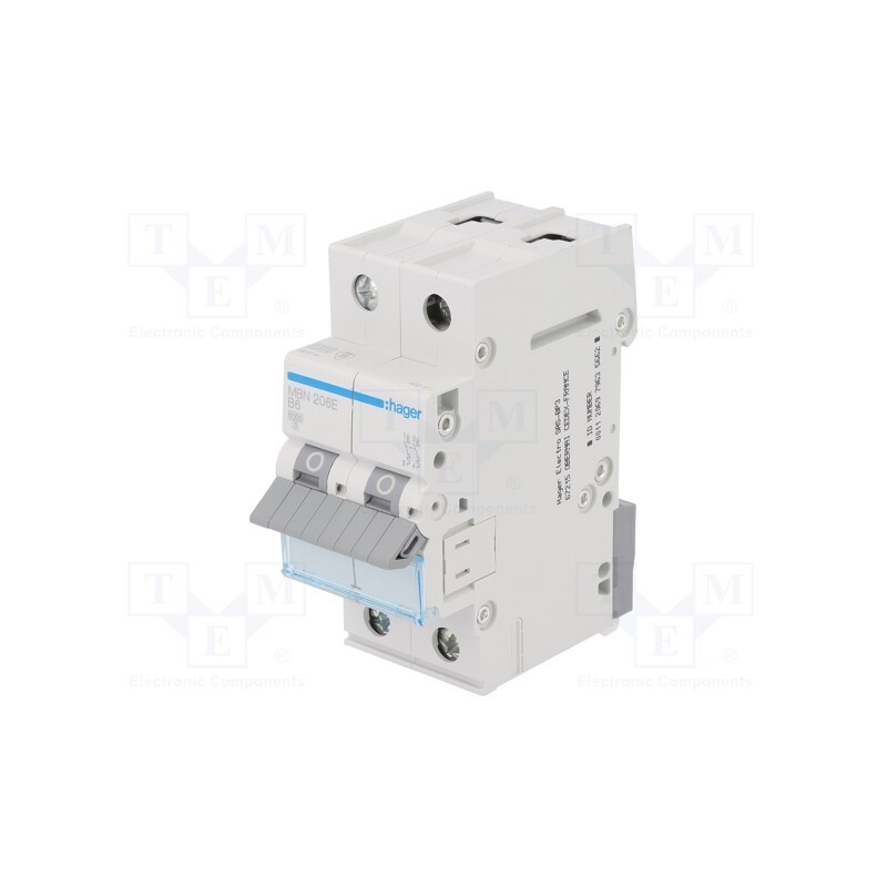 1 pcs x HAGER - MBN206E - Circuit breaker, 230/400VAC, Inom: 6A, Poles: 2, Charact: B, 6kA