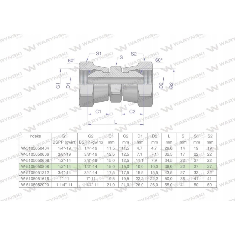 Inch hydraulic connector aa 1 2 bsp waryn