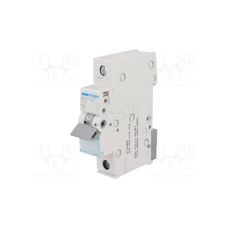 1 pcs x HAGER - MBN120E - Circuit breaker, 230/400VAC, Inom: 20A, Poles: 1, Charact: B, 6kA