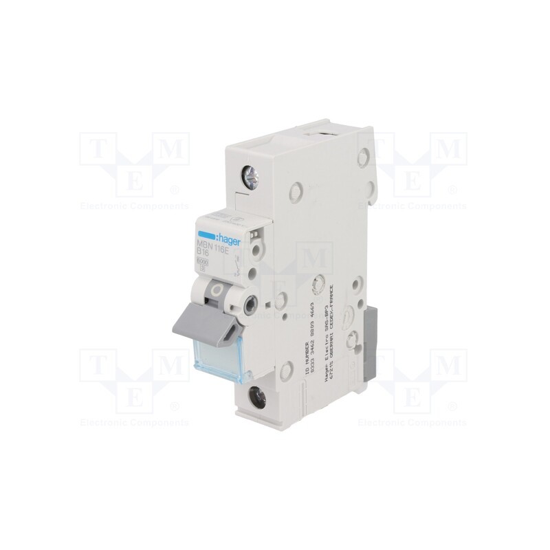 1 pcs x HAGER - MBN116E - Circuit breaker, 230/400VAC, Inom: 16A, Poles: 1, Charact: B, 6kA
