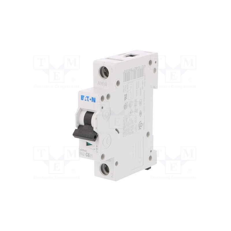 1 pcs x EATON ELECTRIC - FAZ-C6/1 - Circuit breaker, 230/400VAC, Inom: 6A, Poles: 1, Charact: C, 15kA