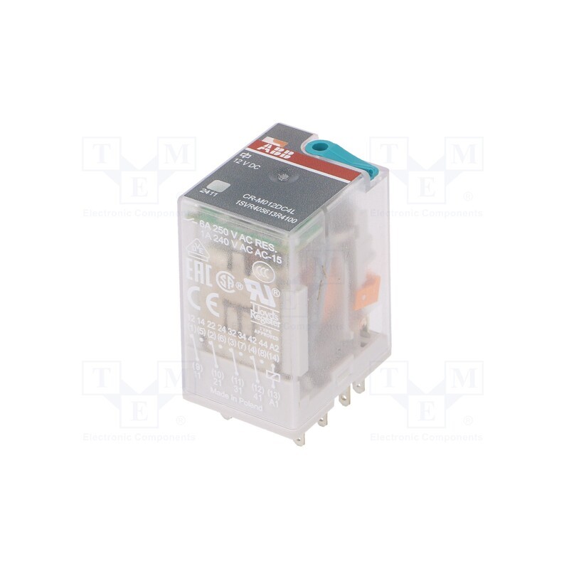 1 pcs x ABB - 1SVR405613R4100 - Relay: electromagnetic, 4PDT, Ucoil: 12VDC, Icontacts max: 6A