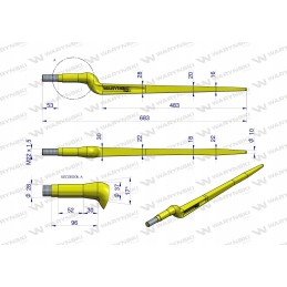 Front loader, bent zl 680mm, Waryn round