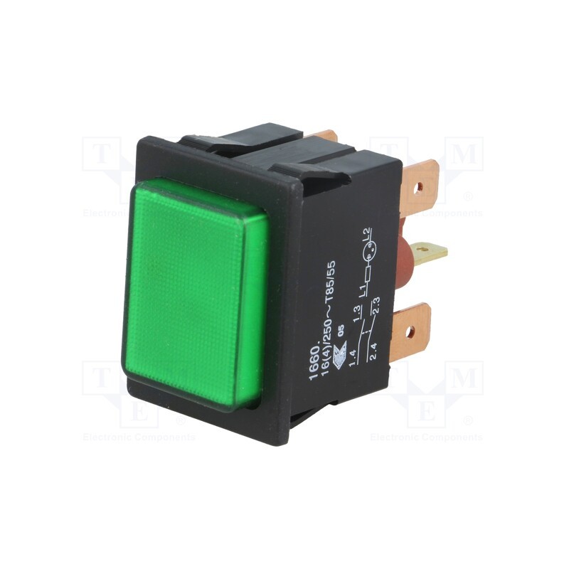 1 pcs x Marquardt - 01660.3202-01 - Switch: push-button, Pos: 2, DPST, 16A/250VAC, OFF-ON, IP40, green