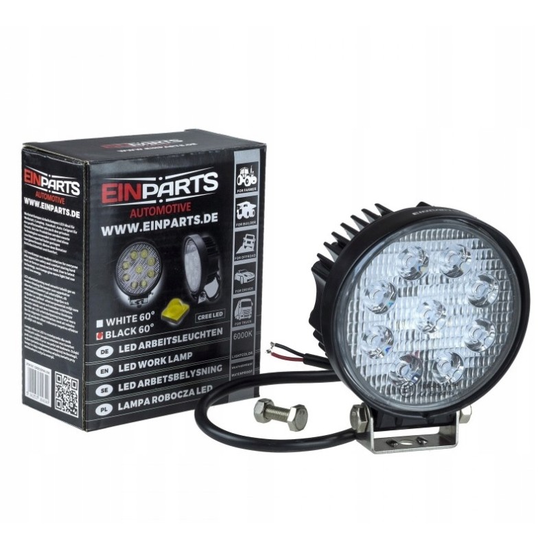 Round LED work lamp 27w, field searchlight