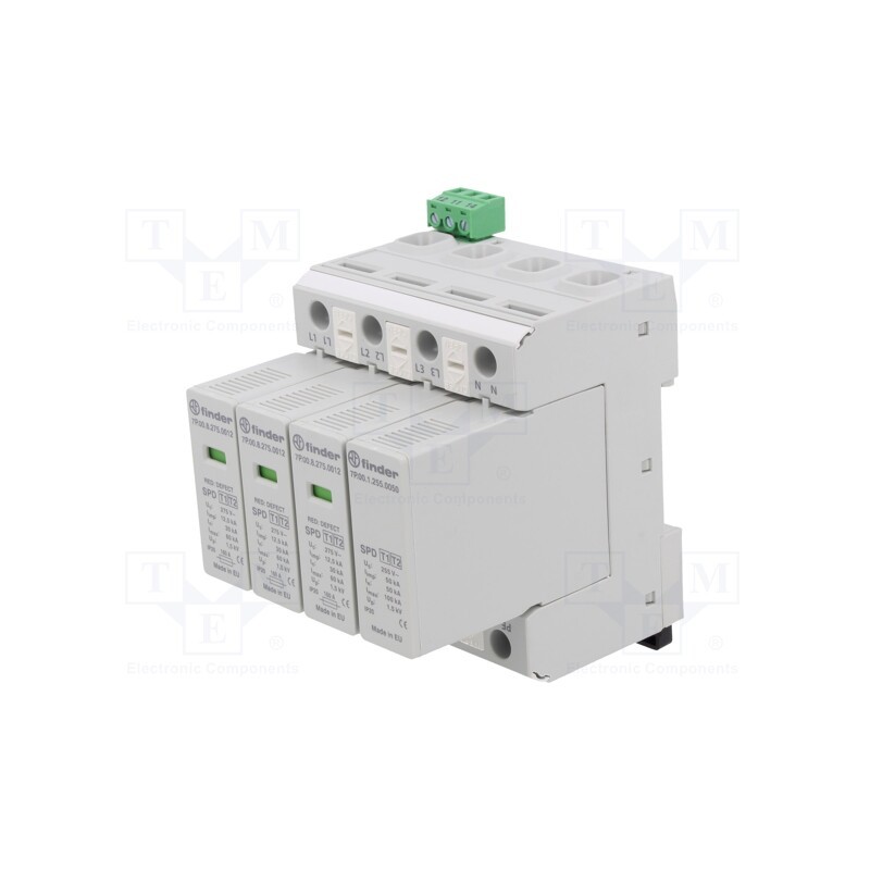 1 pcs x FINDER - 7P.04.8.275.1012 - Surge arrestor, Type 1+2, Poles: 3+NPE, 50kA, -40÷80°C, IP20