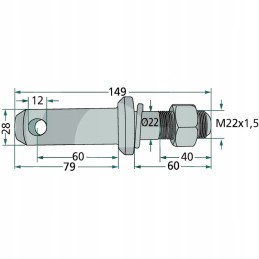 Hitch pin cat 2 m22x1 5