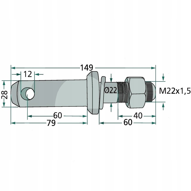 Hitch pin cat 2 m22x1 5